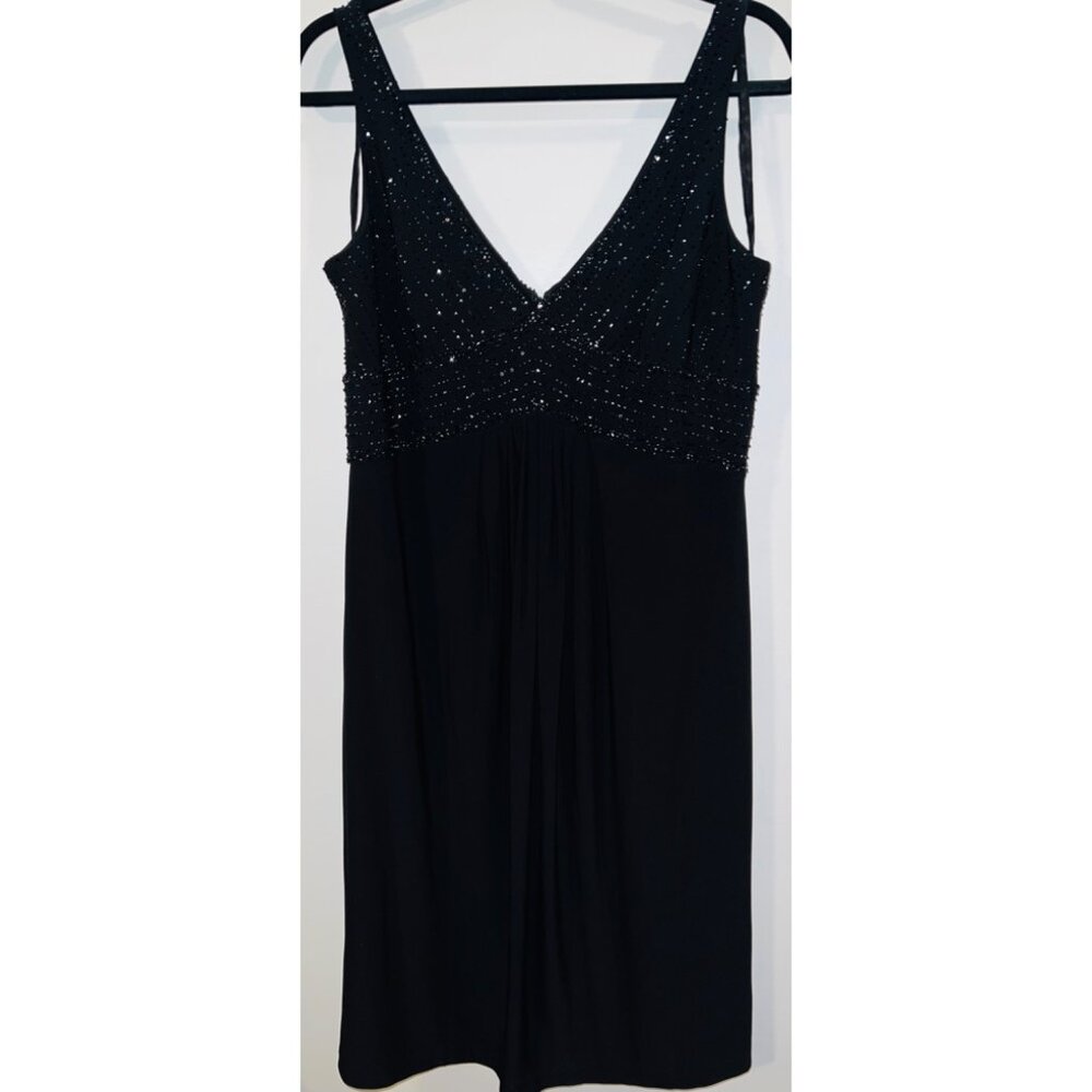 Jones New York Black Beaded Dress Womens 12 Sleeveless V-Neck Evening Gown